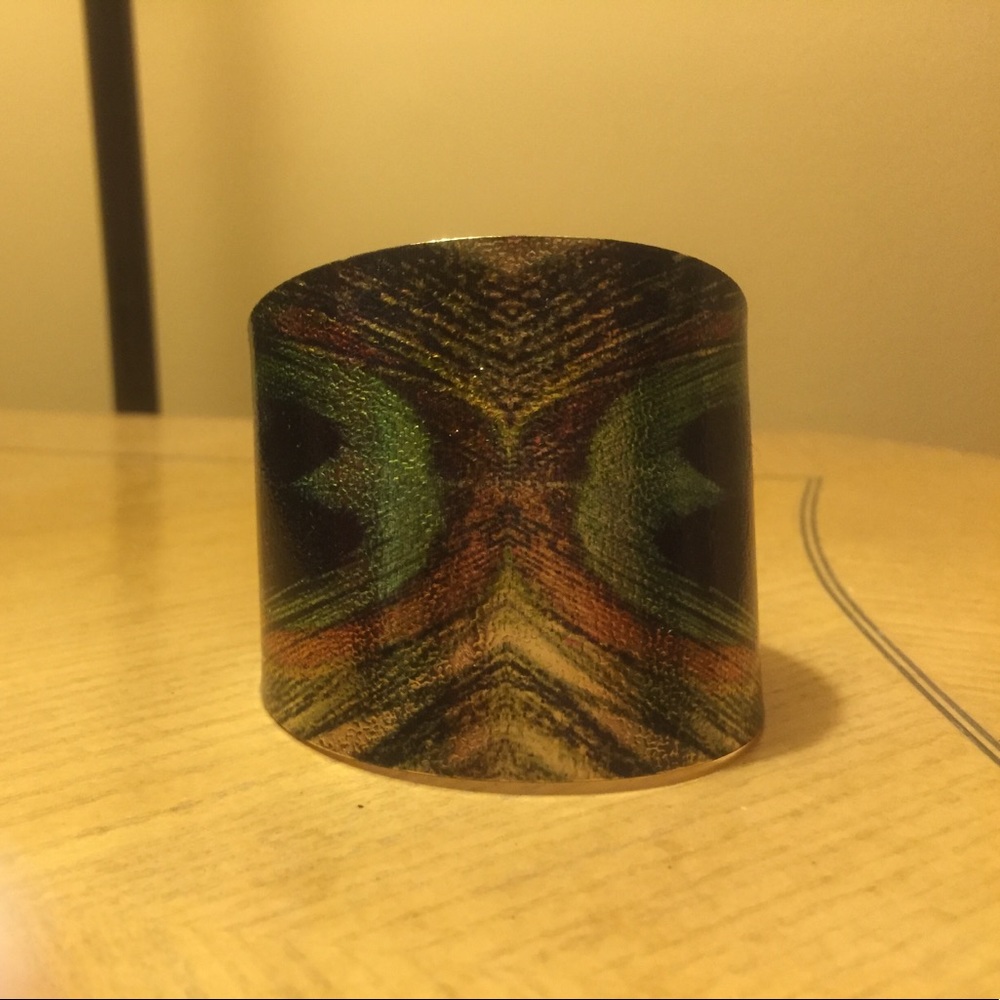 Peacock Bangle bracelet. Semi adjustable