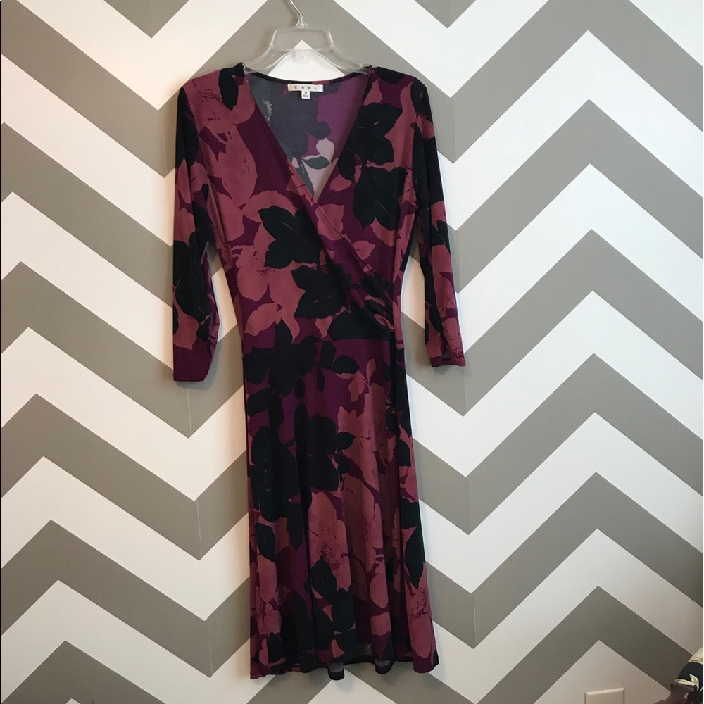 CAbi Shadow Floral Faux Wrap Jersey Dress