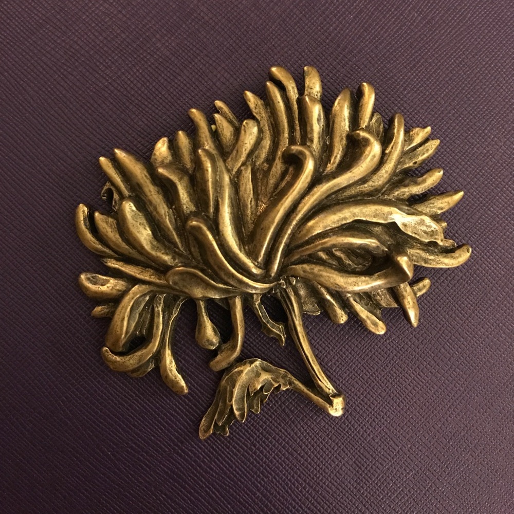 KENZO BRASS FLOWER PIN BROOCH STUNNER!