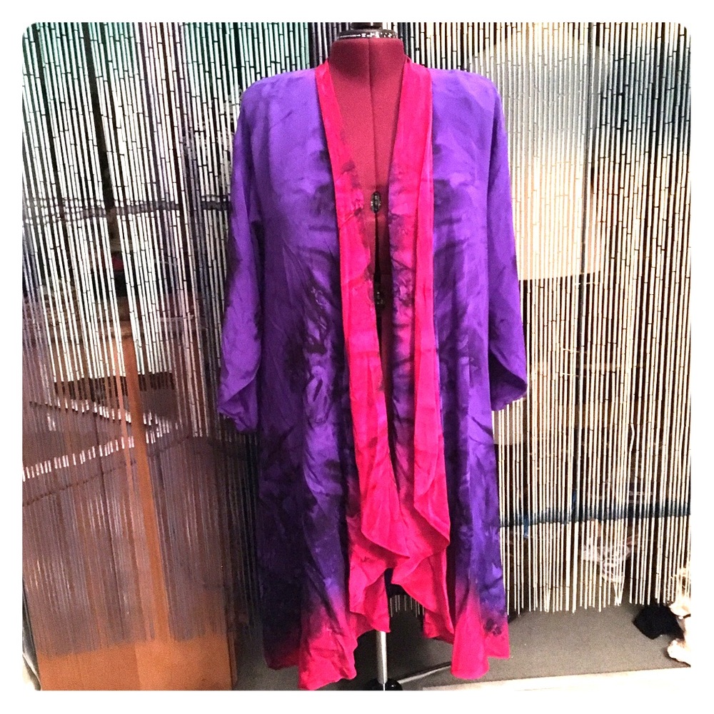 100% silk duster red and purple wearable art