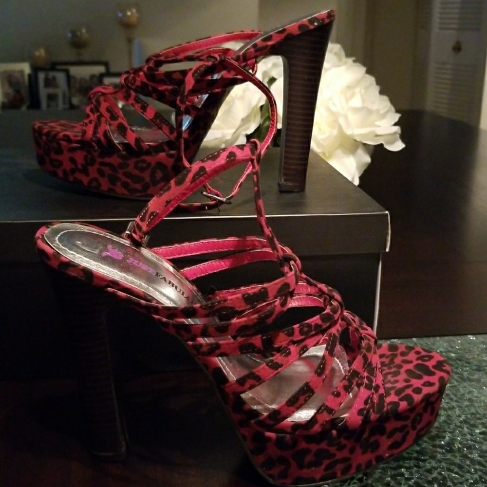 Red and black cheetah print platform sandal