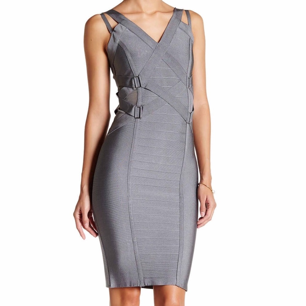 Wow couture banded mesh v neck bodycon dress nwt