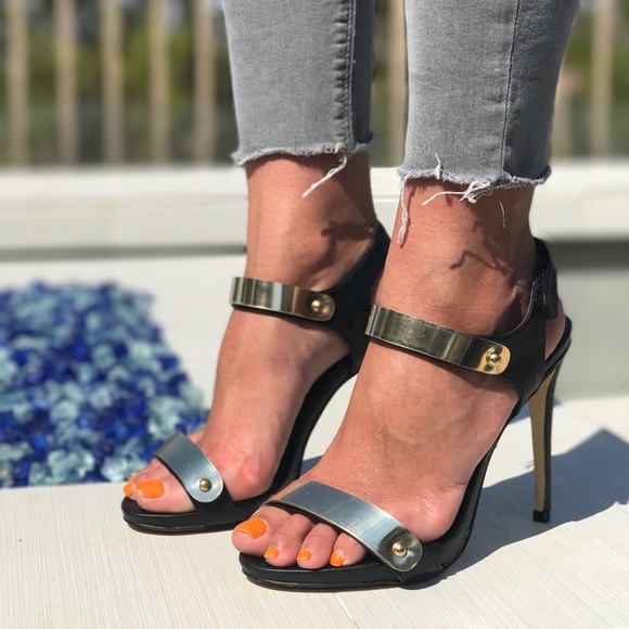 Gold Hardware Ankle Strap High Heel Sandals - Picture 2 of 5