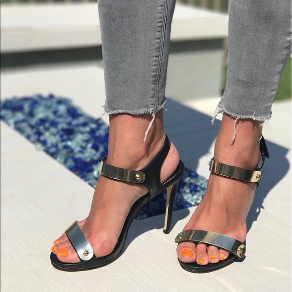 Gold Hardware Ankle Strap High Heel Sandals - Picture 3 of 5