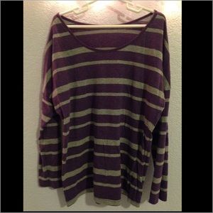 A cute purple and grey striped shirt. 3/4 sleeves