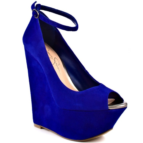Jessica Simpson Shoes - Jessica Simpson Blue Suede Wedges with Ankle Strap