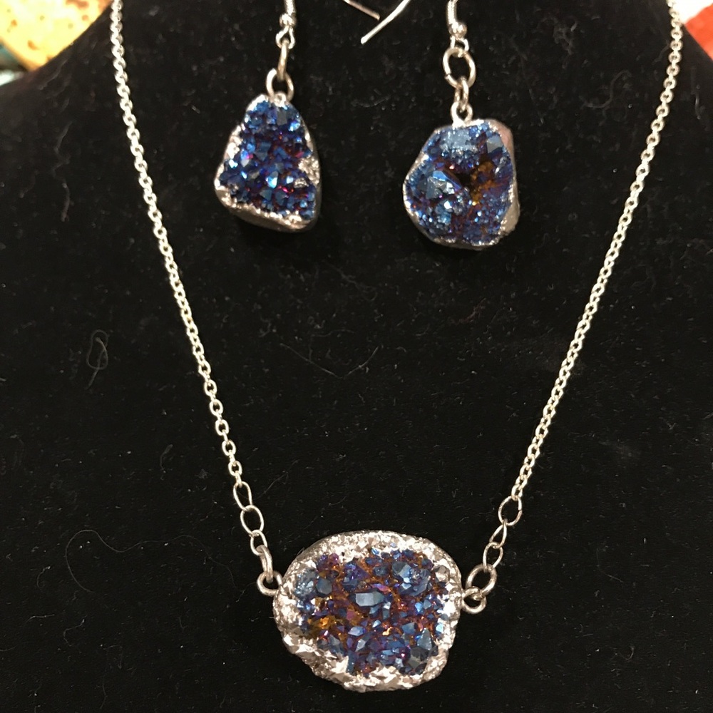 Stunning natural blue Cobalt Druzy set