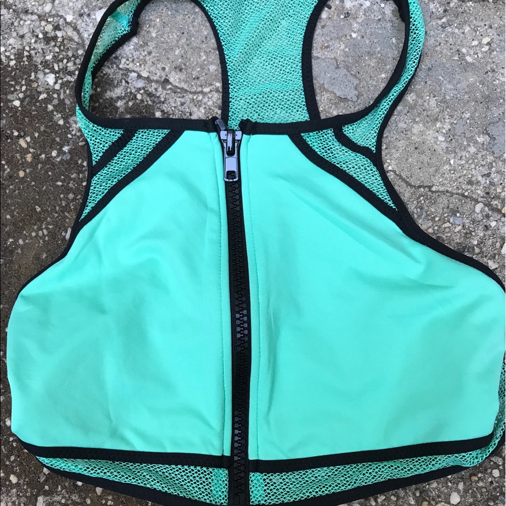 Becca By Rebecca Virtue Mint Mesh Zip Bikini Top