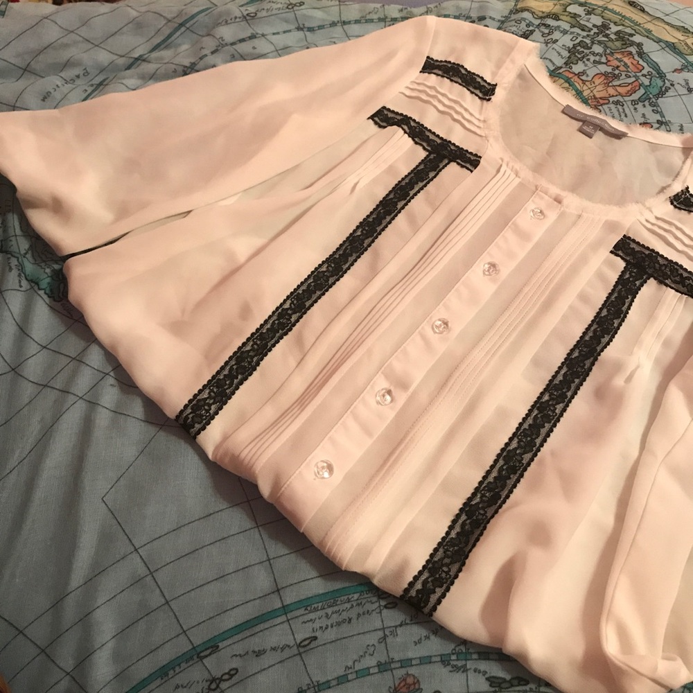 NY Collection Lace and Pleats Dress Blouse