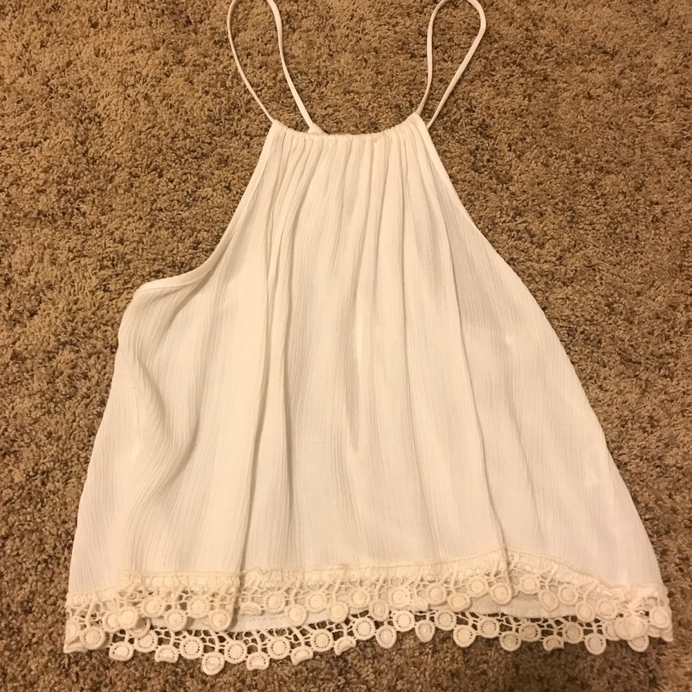 White lace trim halter top