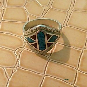 Turquoise and coral ring