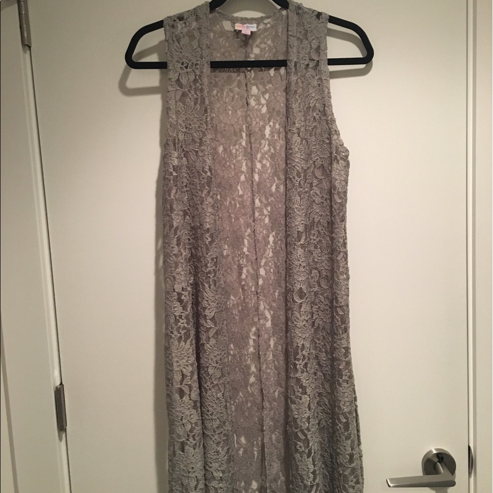 Gray lace long cardigan