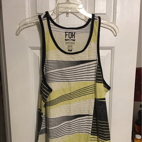 FOX MENS STRIPED YELLOW WHITE BLACK TOP SZ MEDIUM - Picture 1 of 5