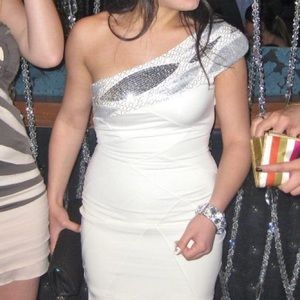 Bebe White One Shoulder Cocktail Dress