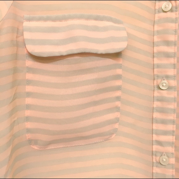 Pink gray striped chiffon button up blouse - Picture 3 of 3