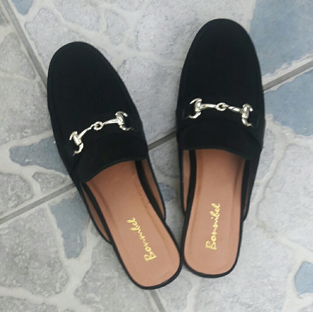 š Black Nubuck Slip ons Flats Mules - Picture 5 of 7