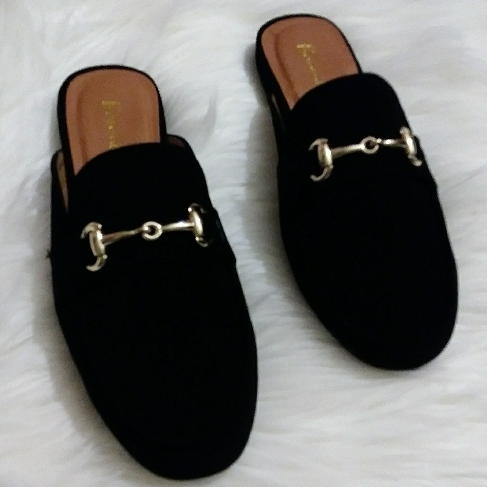 š Black Nubuck Slip ons Flats Mules - Picture 7 of 7