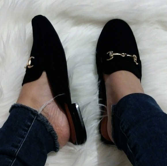 🆕 Black Nubuck Slip ons Flats Mules - Picture 2 of 7