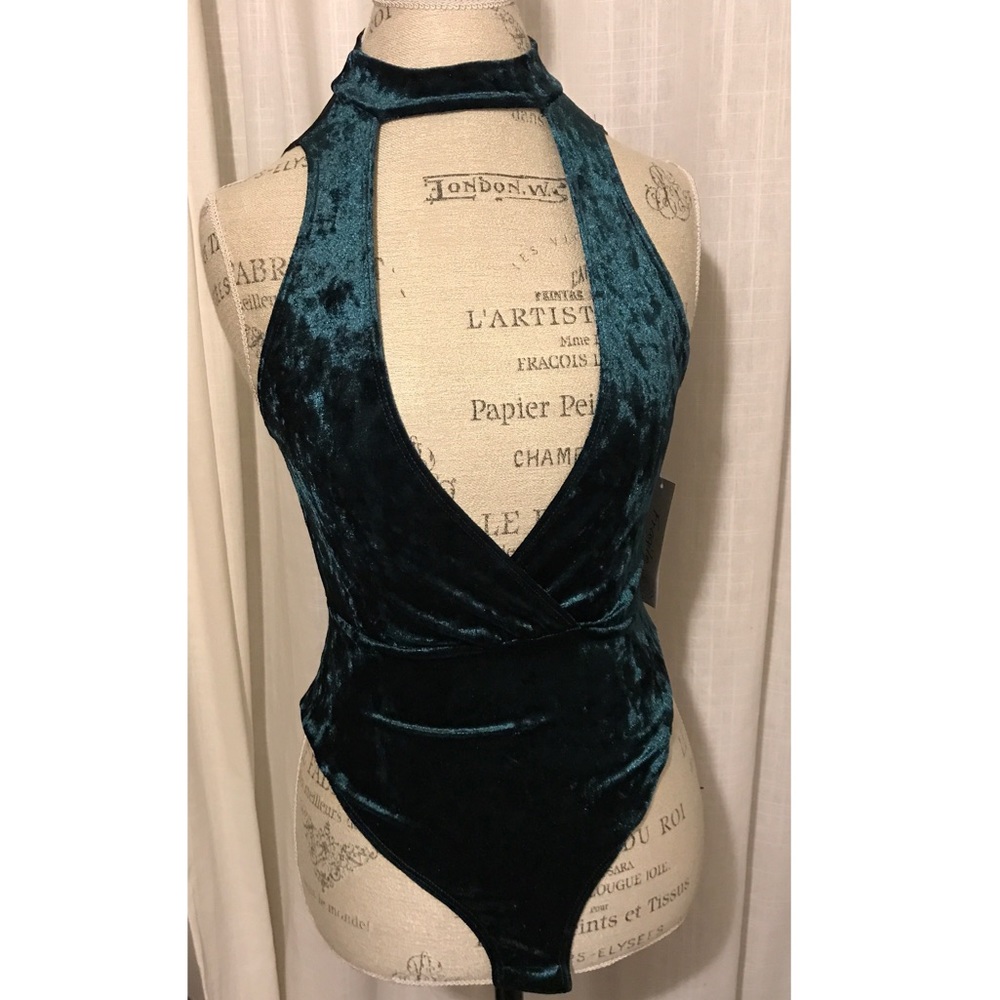 Mock Neck Crushed Velvet Bodysuit