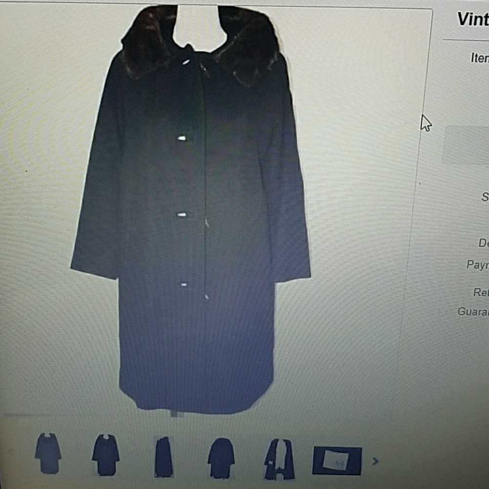 Vintage 60s black wool swing coat mink fur collar