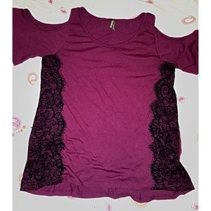 Vanity peek-a-boo shoulder blouse