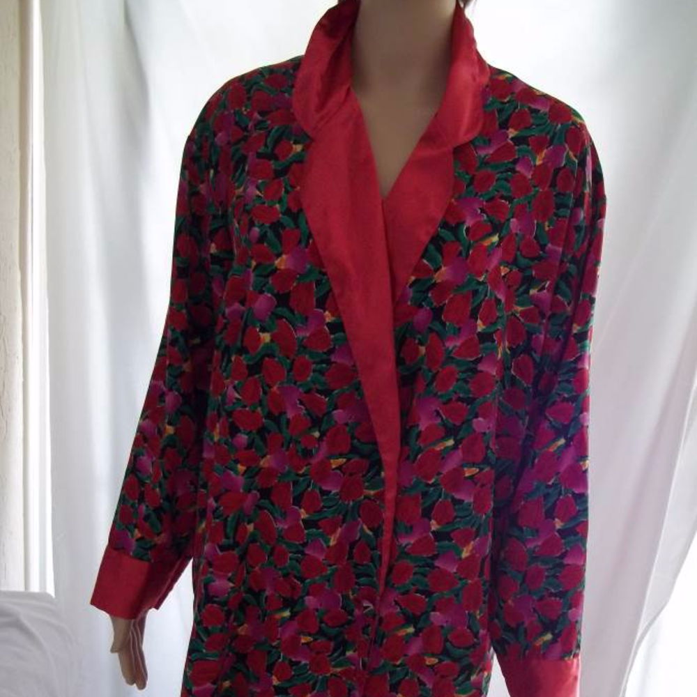 VINTAGE GOLD LABEL Victoria's Secret Floral Satin Women's Robe-Medium