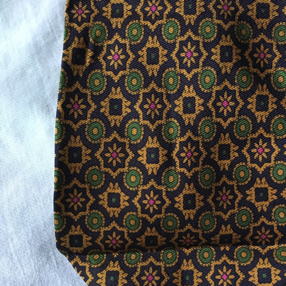 J Crew Gold Floral Printed Silk Tie Made by Hand
