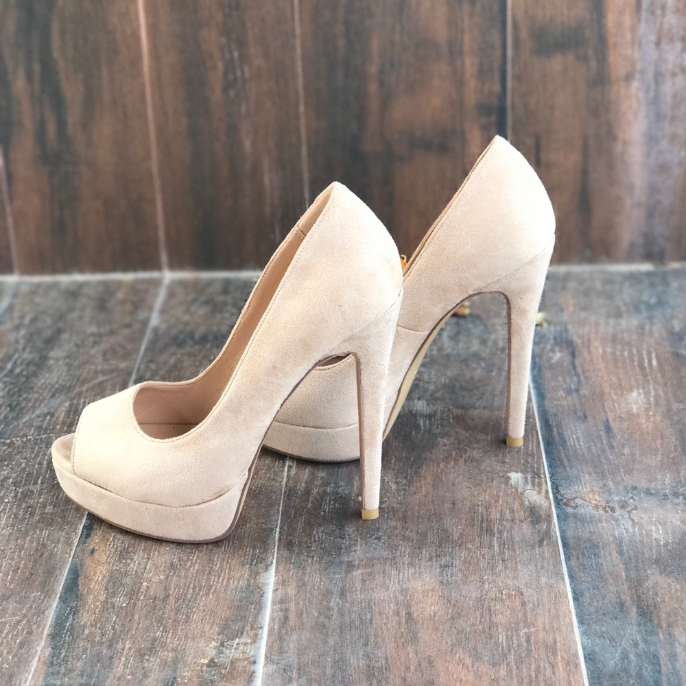Blush Peep Toe Towering High Heel Platform Pumps - Picture 3 of 3