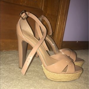 Nude platform ankle strap heels