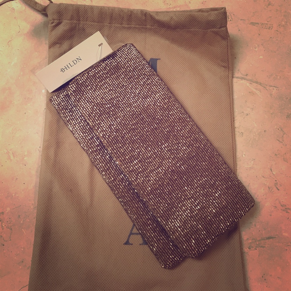 New gold beaded clutch
