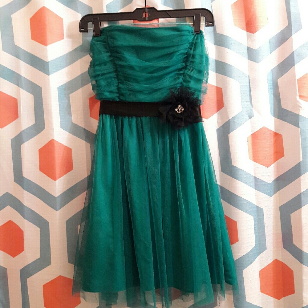 Teal Tool Strapless Dress