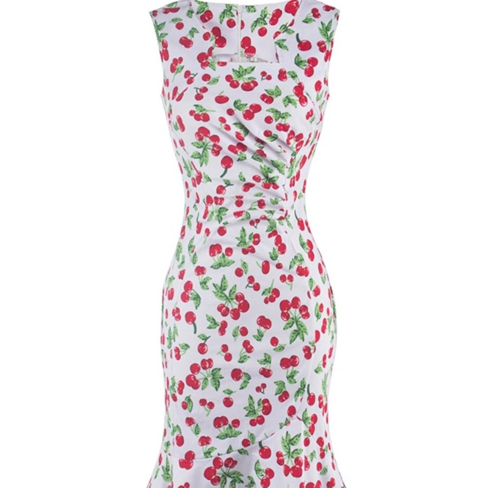 Cherry Print wiggle dress 1950s vintage style