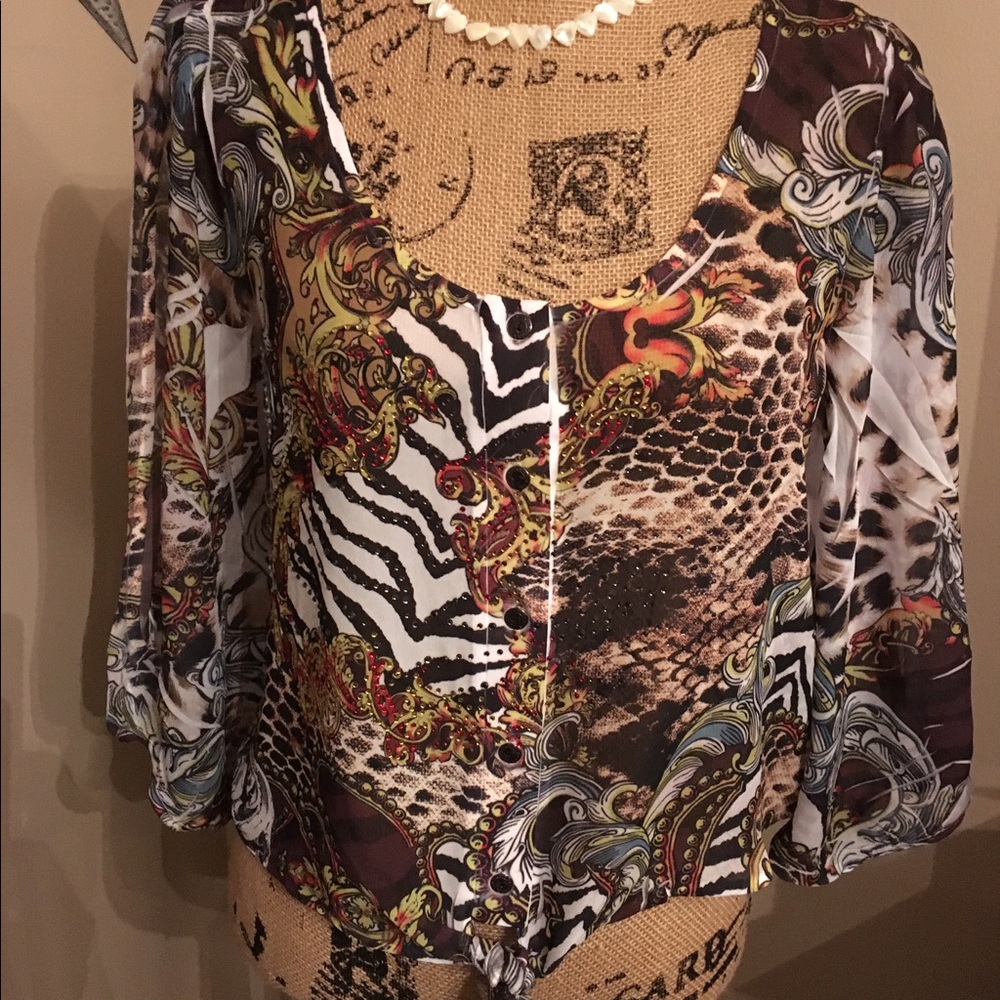 Crimson Ivy Sheer Rhinestone Shirt