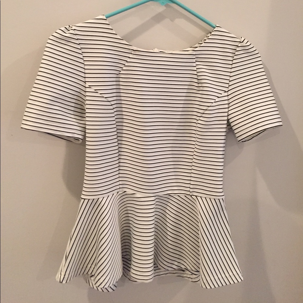 Black and white striped peplum top