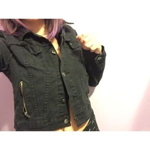 Black Grunge/Punk/Emo/Goth Heavy-Duty Jean Jacket
