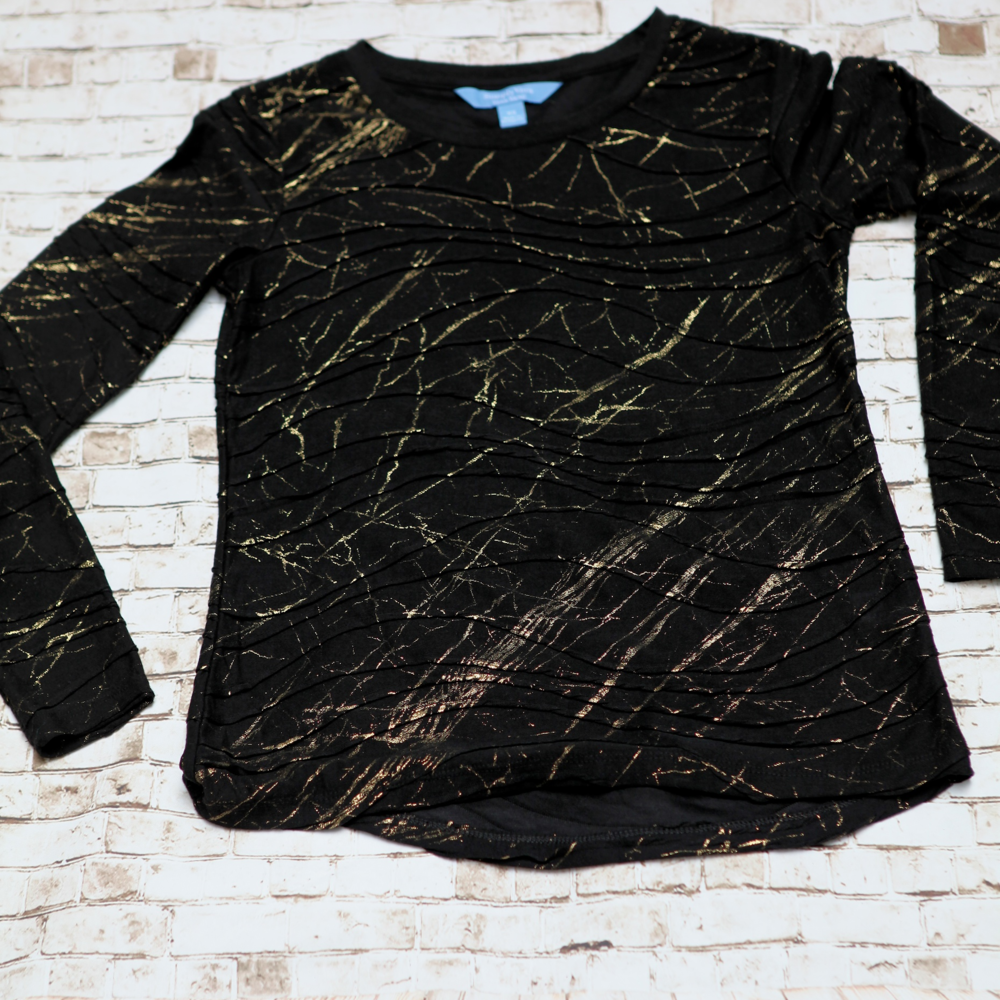 VERA-WANG-Knit-Top-Sz-XS-Black-Gold-Crew-Neckline