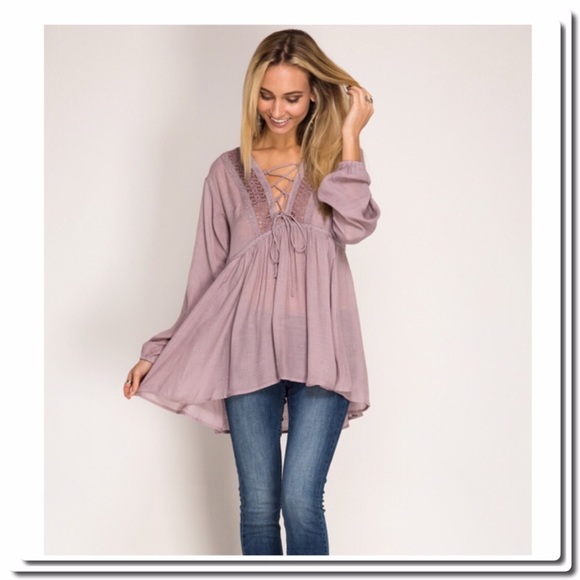 Boho Tunic with Lace Up Front - Picture 2 of 4