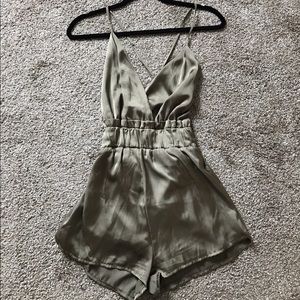 Olive green silk romper