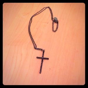 Guess Marciano black rhinestone cross necklace
