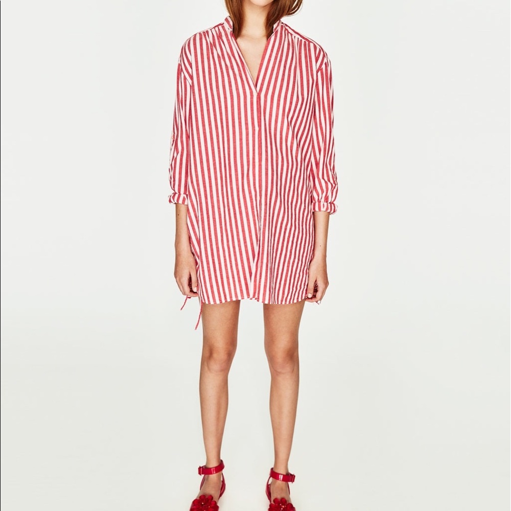 Zara red & white striped shirt dress - Picture 2 of 4