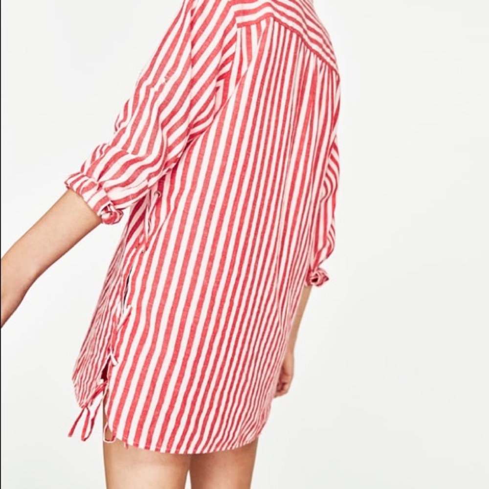 Zara red & white striped shirt dress - Picture 3 of 4