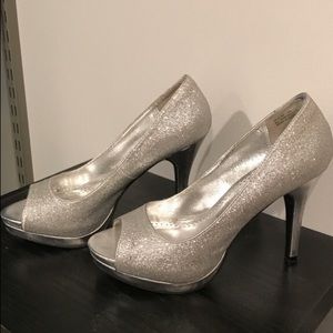 Silver glitter heels
