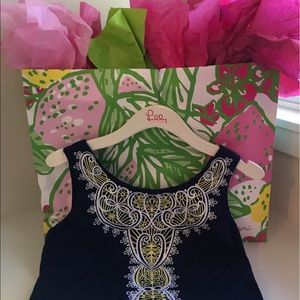 Lilly Pulitzer Navy Blue Embroidered Delia Dress.