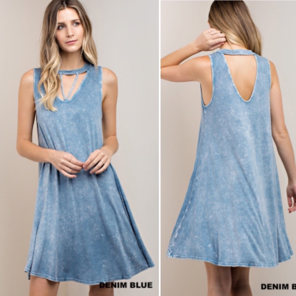 🛍LAST🛍 Acid Blue Choker Style Swing Dress