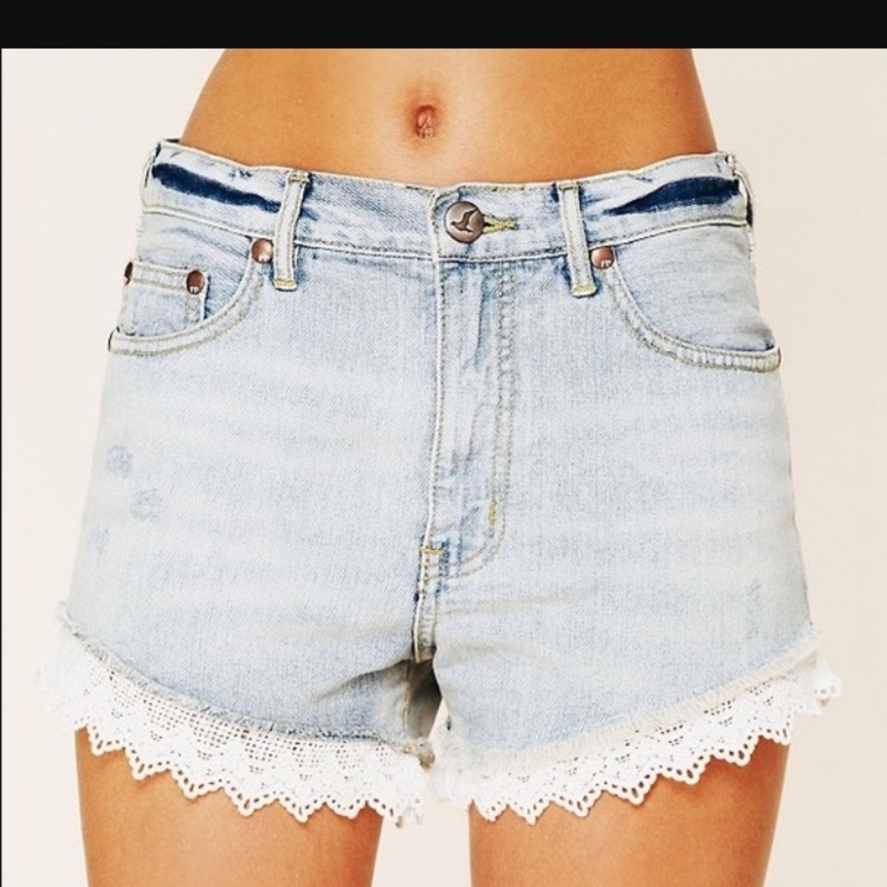 Free People lace trimmed denim shorts