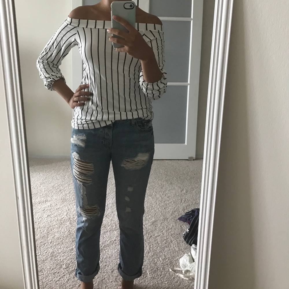 BooHoo off the shoulder striped top