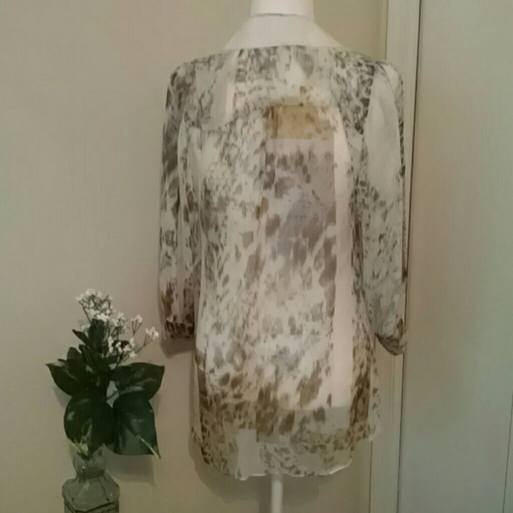 Ellie Tahari sheer silk print blouse Sz XS