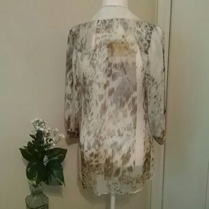 Ellie Tahari sheer silk print blouse Sz XS