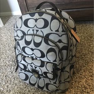 Coach Poppy Metallic Signature Backpack in Grey