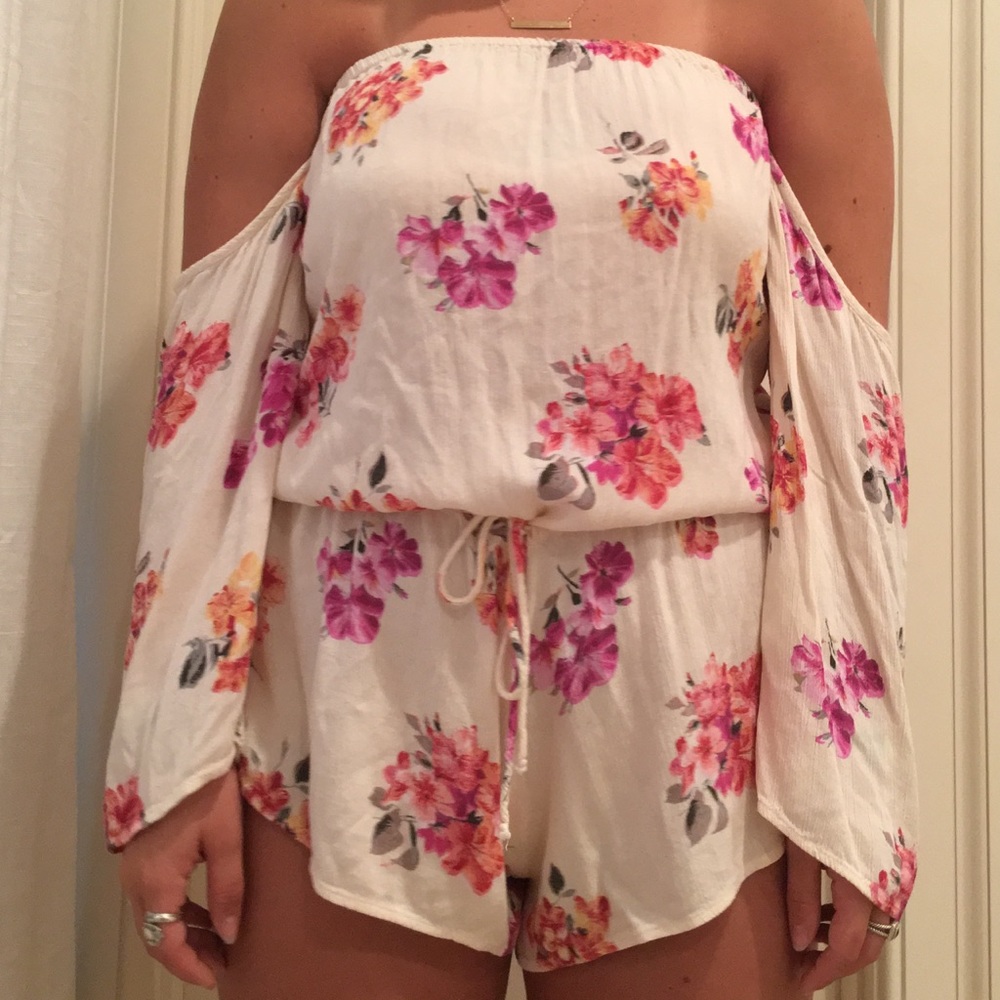 Blue Life Floral Off the Shoulder Romper